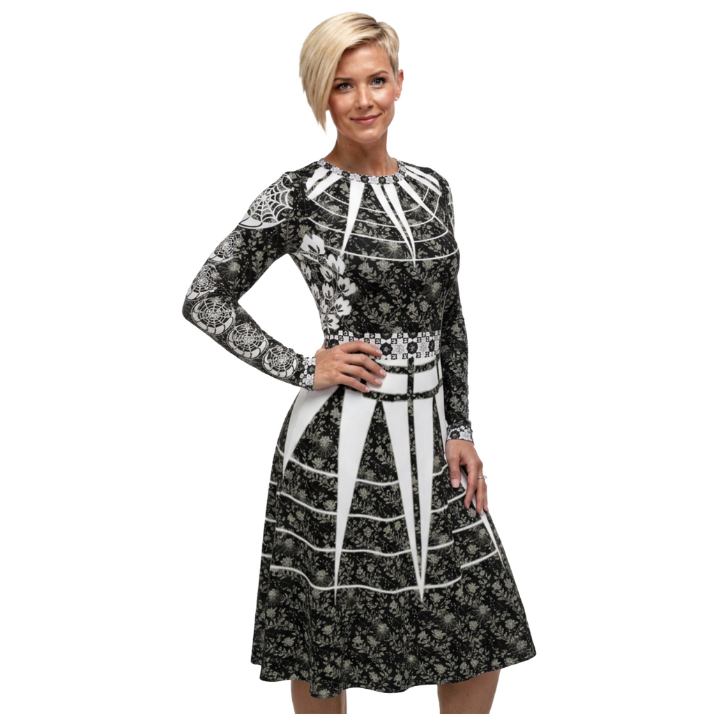 Long Form Dress Black (Floral Eclipse)